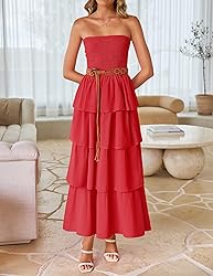 ZESICA Women‘s Summer Boho Strapless Maxi Dress