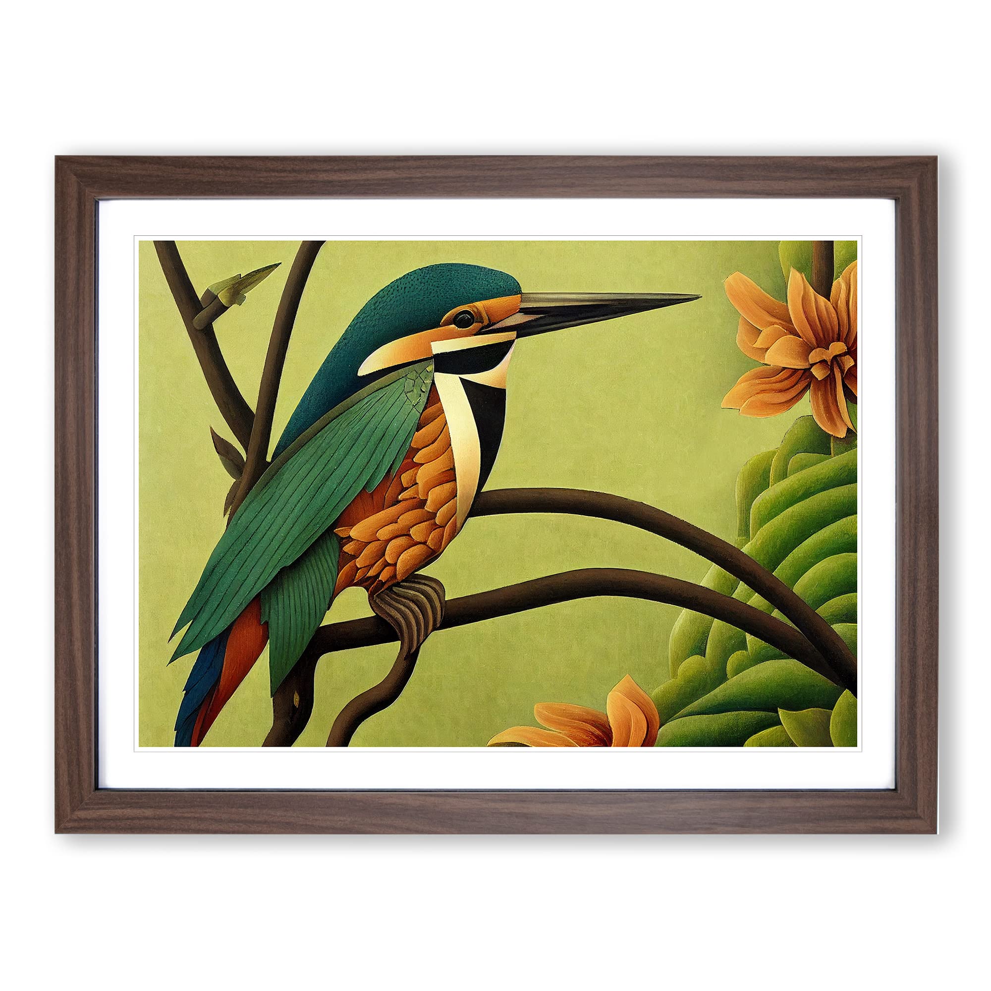 Wild Kingfisher Bird Framed Print | A4 Walnut Framed Wall Art | Ready to Hang | Modern Nature Picture | Living Room Bedroom Lounge Office