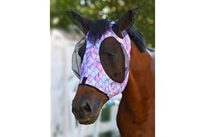 Harrison Howard Superior Comfort Breathable Fly Masks Stretchy Fitting Soft on Skin with Forelock Opening Fish Scale M