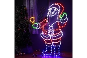 ROCEEI 5FT Folding LED Santa Claus Light, Colorful Neon Light Sign Animated Christmas Decoration for Indoor Outdoor Yard Home Garden Christmas Festival Party Decoration (Colorful,Santa)