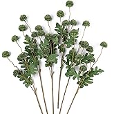 mizii 6Pcs Green Fake Silk Pompon Mum Artificial Flowers Bulk Small Faux Chrysanthemums with Stems Realistic Floral Decorations for Wedding DIY Bouquet Centerpieces Shower Vase Home Decor (Green)