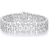 MDFUN Tennis Bracelets for Women,18K White Gold Plated Marquise Round and Pear Cubic Zirconia Cut Sparkling Iced Out,Three Row Elegant Jewelry Gift | 3-8mm CZ,Size 7.5 Inch