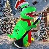 TCFUNDY 6.5FT Christmas Inflatable Dinosaur Singing Outdoor Patio Decoration, Giant Dinosaur with Built-in Bright LED Lights for Christmas Holiday Garden Lawn Decoration