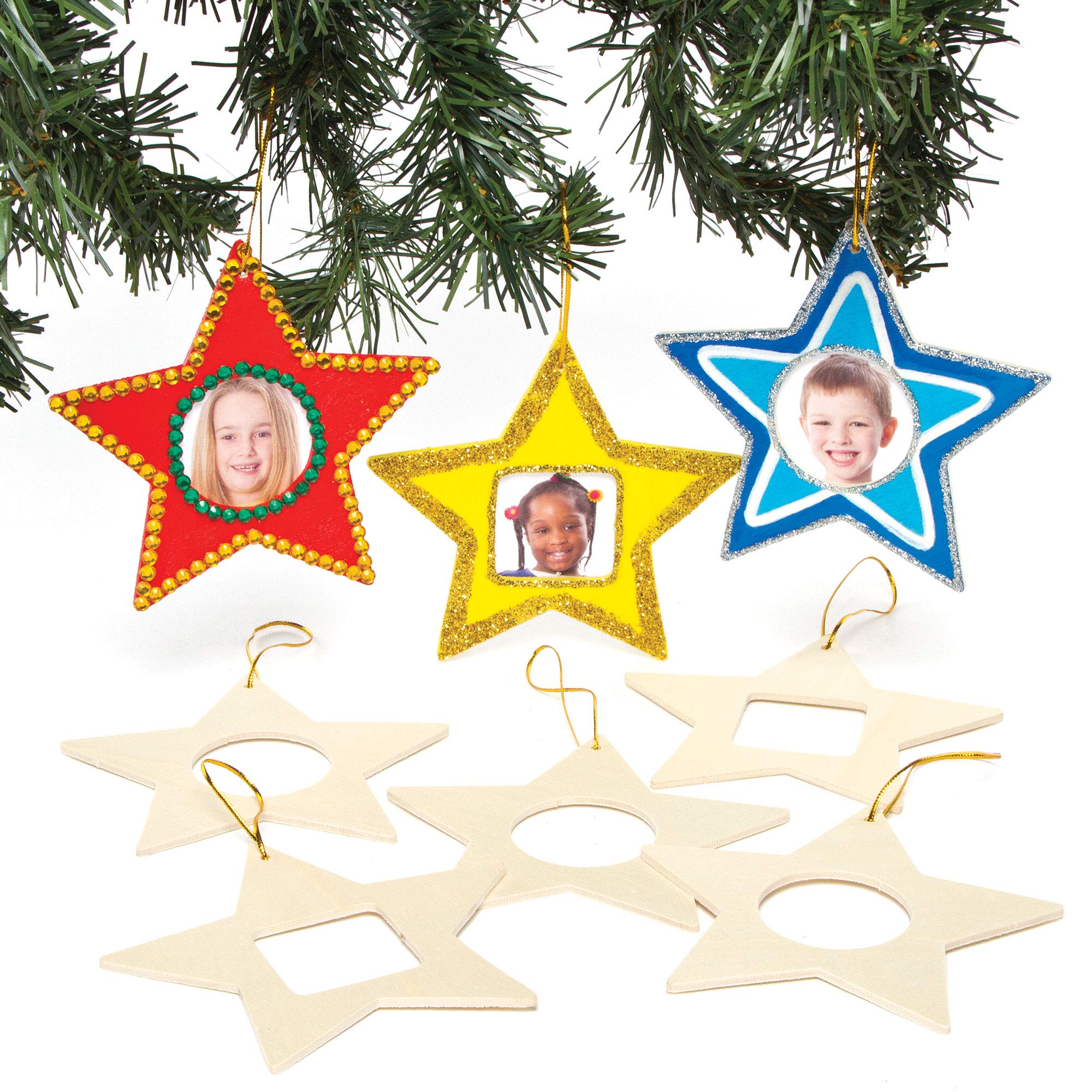 Baker Ross Star Wooden Photo Decorations (Pack of 8), Perfect for Children to Design and Decorate, Ideal for School, Craft Groups, Home Crafting and Art & Craft Projects