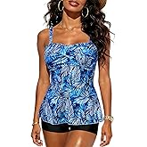 Century Star Women's Tummy Control Tankini Swimsuits,Chest Ruched Two Piece Tankini Bathing Suit Tops Boyshorts Swimwear
