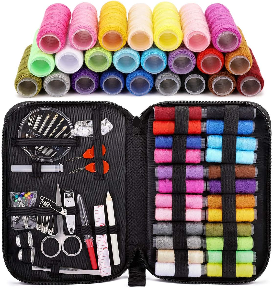 Balight Sewing Kit, DIY Sewing Supplies with 24 XL Spools of Sewing Thread, 30 Sewing Needles, Tape Measure, Black Case and Sewing Accessories for DIY, Home, Travel, Beginner, Adults