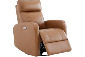 CHITA Genuine Leather Power Swivel Glider Recliner Chair, FSC Certified Double Layer Backrest Truck Armrest Recliner Chair Sofa for Living Room-Saddle