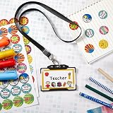 Tenare 7 Pcs Teacher Roleplay Set PVC ID Card Lanyard Cardholder Stickers view 4