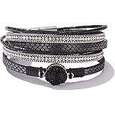 FANCY SHINY Boho Wrap Bracelets Leather Cuff Bracelet Bohemian Jewelry Resin Stone Leather Necklace with Clasp for Women