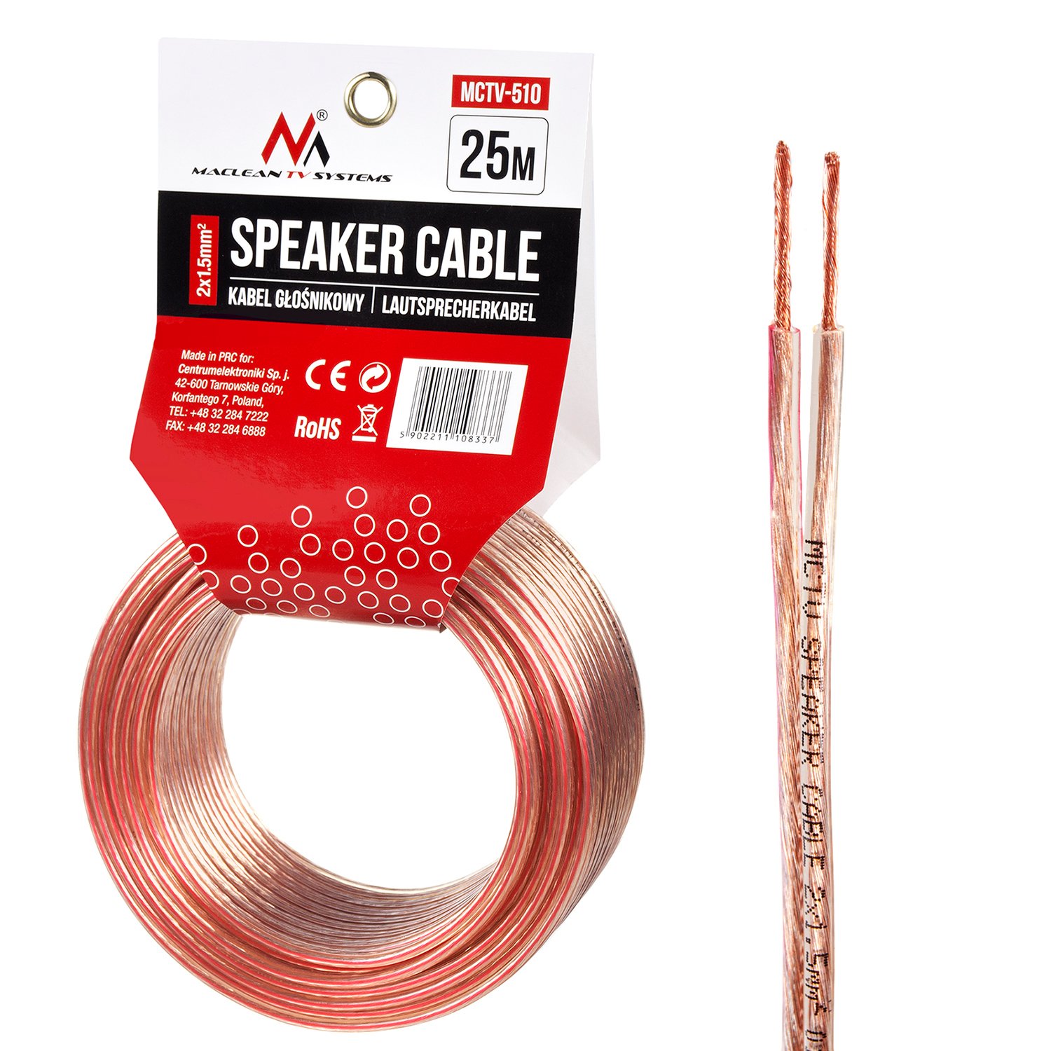 Maclean MCTV-510 2 * 1.5mm2 / 48 * 0.20CCA 3,5 * 7,0mm TRANSPARENT PVC (25m)