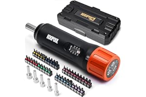 KOOPOOL 46-Piece Torque Screwdriver Set, 1/4 Inch Drive, 10–70 Inch-Pounds, Includes 40 S2 Bits & 5 CR-V Nut Drivers, Adjustable Torque Wrench Kit for Electronics, Bike, DIY & Repair（Orange）