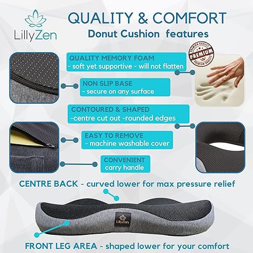 Lillyzen Donut Pillow for Tailbone Pain Relief Memory Foam Seat