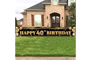 TZSS Large Happy 40th Birthday Decoration Banner, Black and Gold Happy 40th Birthday Banner Sign, 40th Birthday Party Decorations Supplies(9.8x1.6ft)