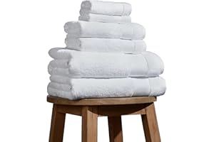 BIOWEAVES 100% Organic Cotton 700 GSM Plush 6-Piece Towel Set GOTS Certified, 2 Bath Towels, 2 Hand Towels & 2 Washcloths - White
