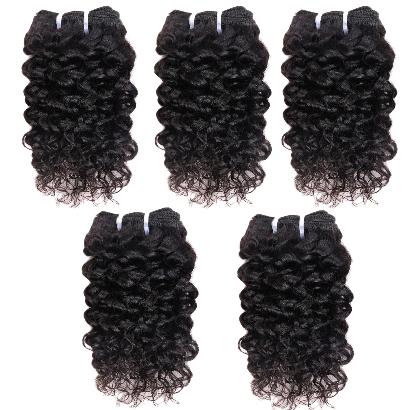 Aiokrtse Brazilian Kinky Curly Hair Bundles; 100% Human Hair Weave; Natural Black Color; 5 Bundles, 8 Inches Each; 250 Grams Total; Double Drawn Weft; Sew-In Installation