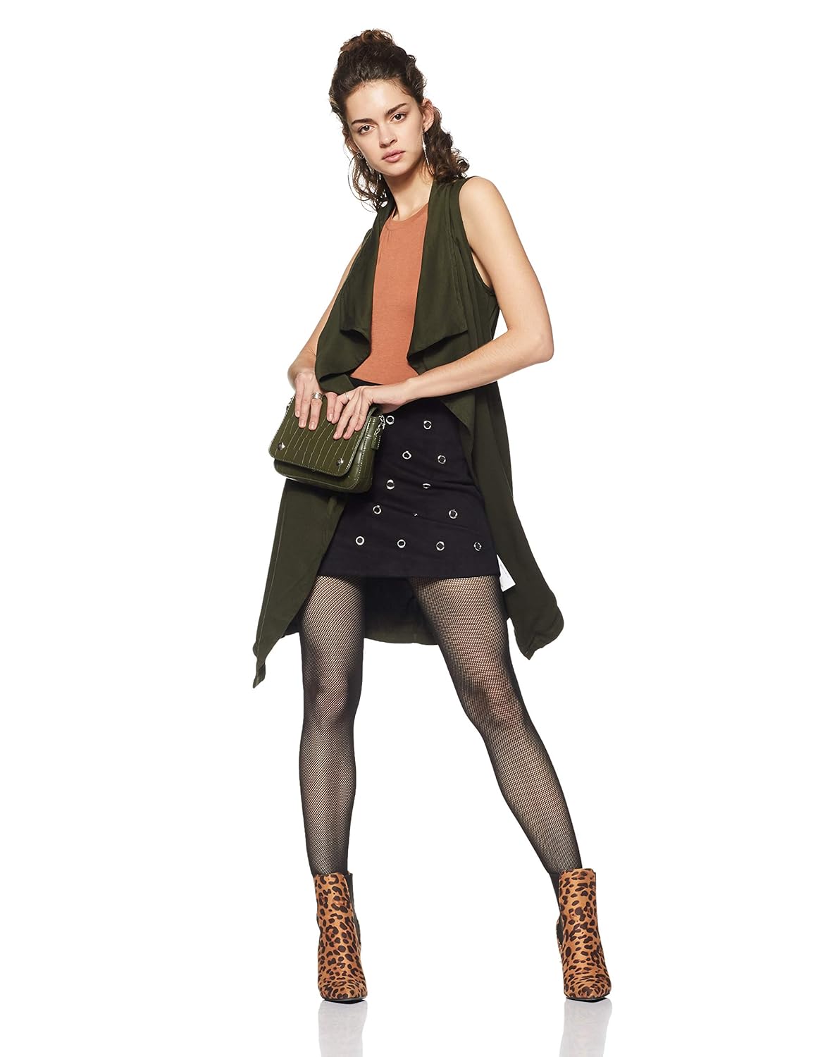 forever 21 women's belted draped vest 268472, small, olive