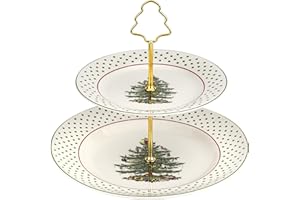 Spode - Christmas Tree Collection, 2-Tiered Tray, for Serving Food, Cake, and Desserts, Server Tier Measures at 8" and 10", P