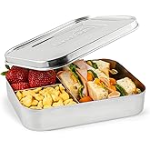 LunchBots Large Trio Stainless Steel Lunch Container -Three Section Design for Sandwich and Two Sides - Metal Bento Lunch Box - Eco-Friendly - Stainless Lid - Staineless Steel