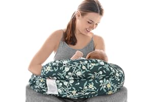 Safotad Nursing Pillow for Breastfeeding, Original Breastfeeding Pillows for Support Mom and Baby, Nursing Pillows with Adjustable Waist Strap, Pocket and Removable Soft Cover, Dark Green