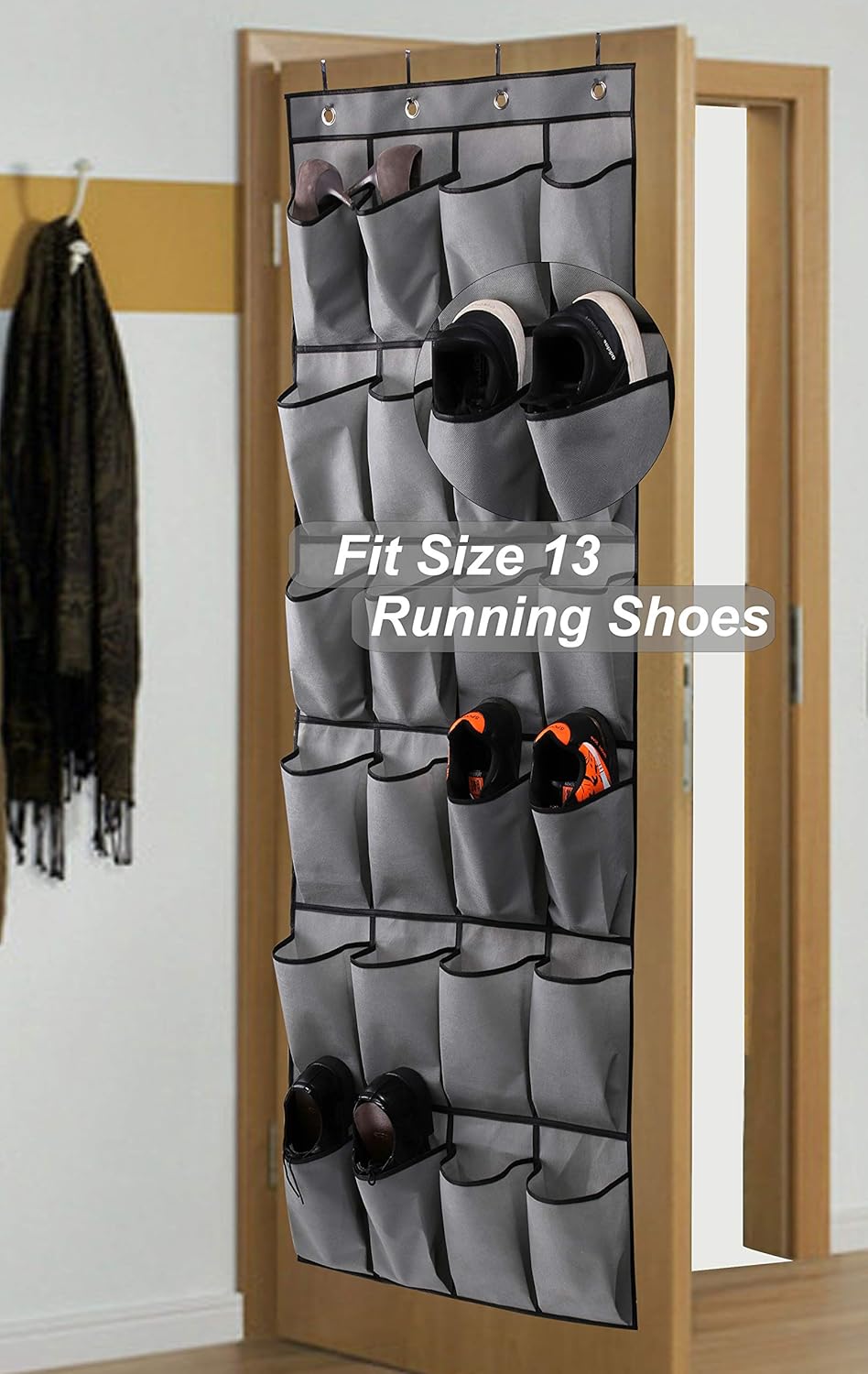 wall mounted shoe racks for closets on Amazon Com Kimbora Over The Door Shoe Organizer 24 Large Fabric Pockets Hanging Shoe Rack Hanger Holder With 4 Otd Hooks Gray Home Improvement
