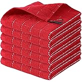 Homaxy 100% Cotton Terry Kitchen Dish Cloths, Ultra Soft and Absorbent Dish Towels for Kitchen, Suitable for Drying and Washing Dishes, 6 Pack, 12 x 12 Inches, Red