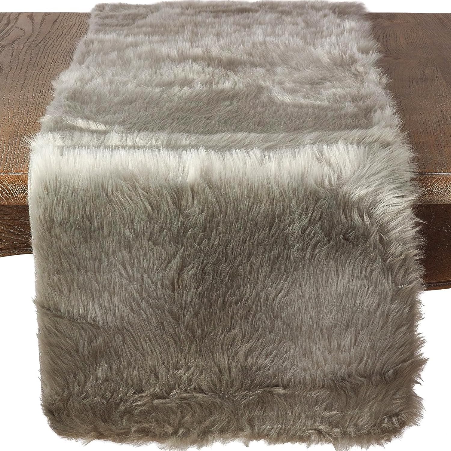 SARO LIFESTYLE Luxurious Gray Oblong Faux Fur Runner-15 x72 (1 Pc and Style Perfect for Any Events, Polyester, Grey, 15"x72"