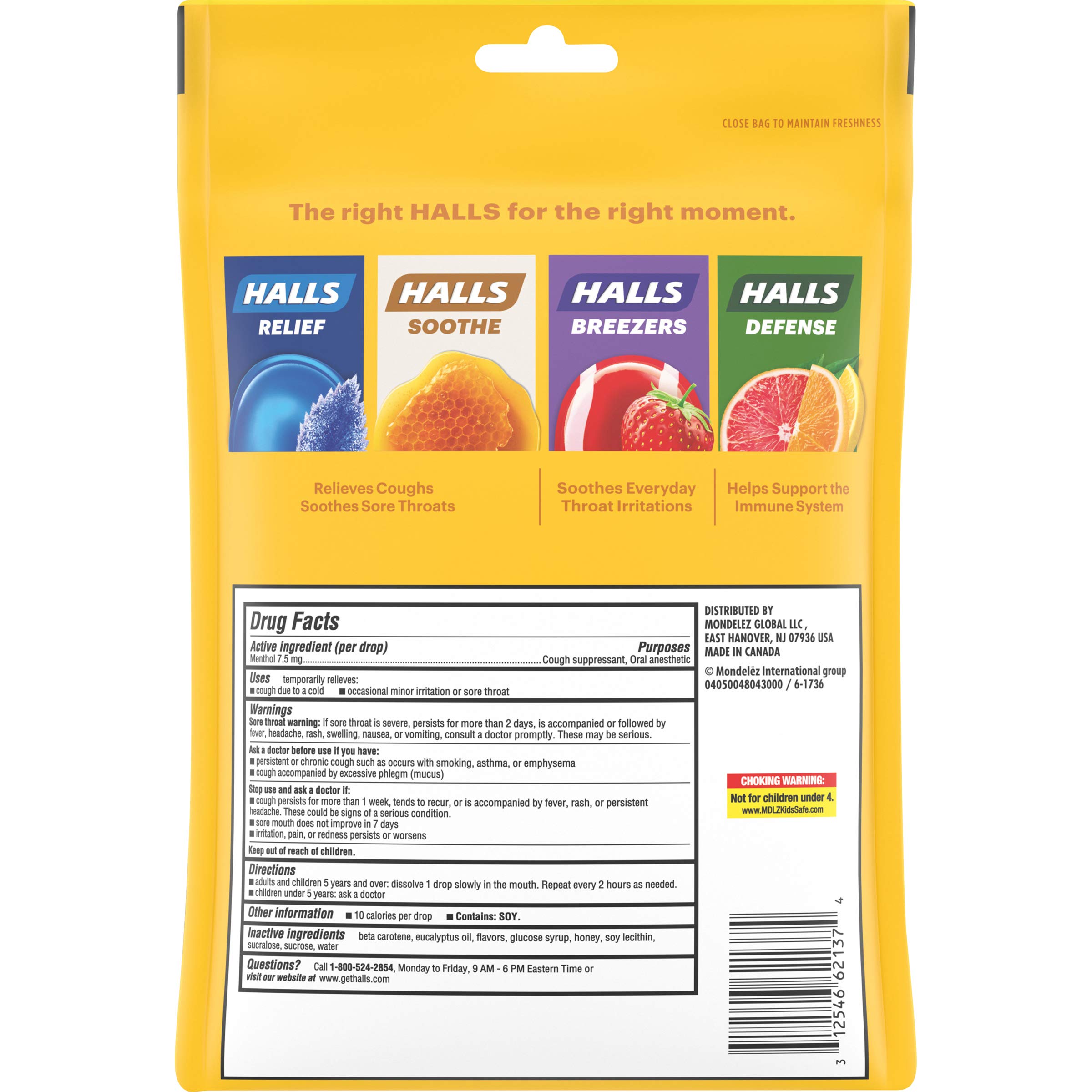 Halls Honey Lemon Cough Drops with Menthol 80 Drops (1 Bag of 80