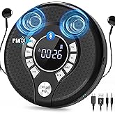 Greadio Portable Bluetooth CD Player with 2000mAh Rechargeable, Personal CD Player for Car with FM Transmitter/AUX, CD Discman Player with Headphone, 120s Anti-Skip, USB Port, Backlight (Black)