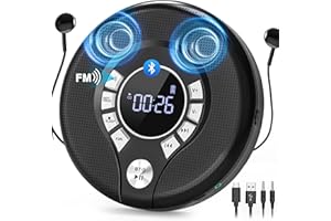 Greadio Portable Bluetooth CD Player with 2000mAh Rechargeable, Personal CD Player for Car with FM Transmitter/AUX, CD Discman Player with Headphone, 120s Anti-Skip, USB Port, Backlight (Black)