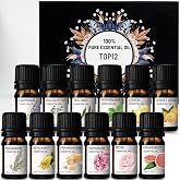 Essential Oils Set 100% Pure Oils Top 12 Oils Gift Kit for Diffuser Home Lavender,Peppermint,Eucalyptus,Lemongrass,Orange,Rosemary,Grapefruit,Frankincense,Geranium,Rose,Bergamot 12x10ml