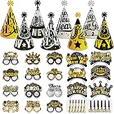 LECONCES New Years Eve Party Supplies 2026, 42pcs Happy New Year Party Favors Set- New Years Paper Hats, 2026 New Year Headband, Eyeglasses, Blowouts for New Year's Eve Party