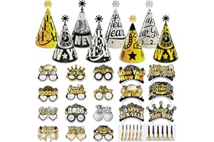 LECONCES New Years Eve Party Supplies 2026, 42pcs Happy New Year Party Favors Set- New Years Paper Hats, 2026 New Year Headband, Eyeglasses, Blowouts for New Year's Eve Party