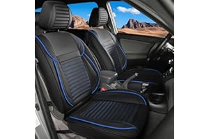 LINGVIDO Car Seat Covers, Breathable and Waterproof Faux Leather Automotive Seat Covers for Cars SUV Truck Sedan,Universal Anti-Slip Seat Cover with Backrest (Full Set, Black-Blueline)