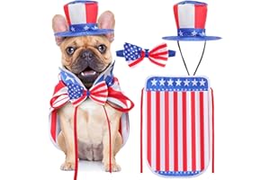 JaGely 3 Pcs 4th of July Dog Outfit Memorial Day Dog Costume Set Includes Top Hat, American Flag Bow Tie Collar and Cape Patriotic Pet Outfit for Dogs Cats Puppy Kitten(S,Classic)