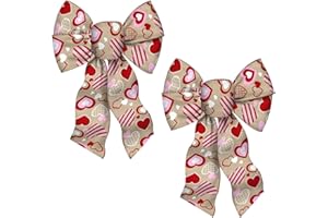 HEUREPPY 2 PCS Valentine's Day Wreath Bows Valentines Brown Red Pink Love Hearts Burlap Fabric Bows for Wreath Valentines Decor Ribbon Bows for Valentine's Day Party Wedding Indoor Outdoor Decoration Supplies