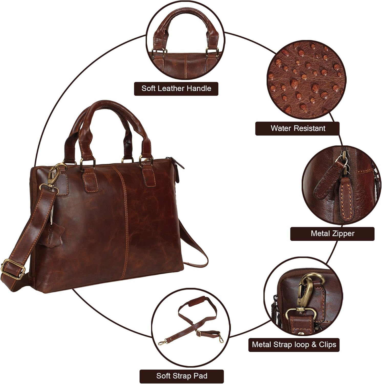 Pitaara Genuine Leather Women's Laptop Bag For Laptops Size 14" (BROWN): Shoes