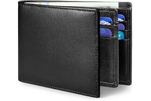 MARZAHAR Genuine Leather Mens Wallet, Bifold Wallet for Men, RFID Blocking Mens Wallets with ID Window, 11 Credit Card Slots 