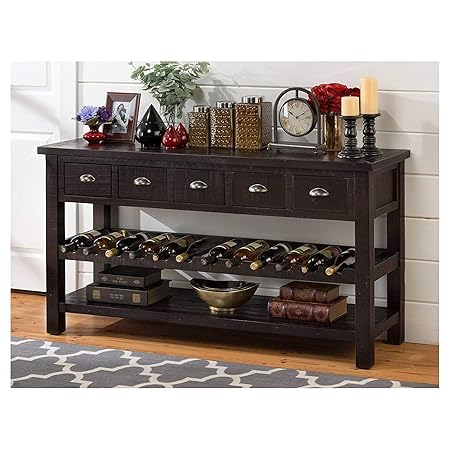 Aprodz Mango Wood Wine Storage Stylish Side Table Kiowa Bar Cabinet for Living Room | Dark Brown Finish