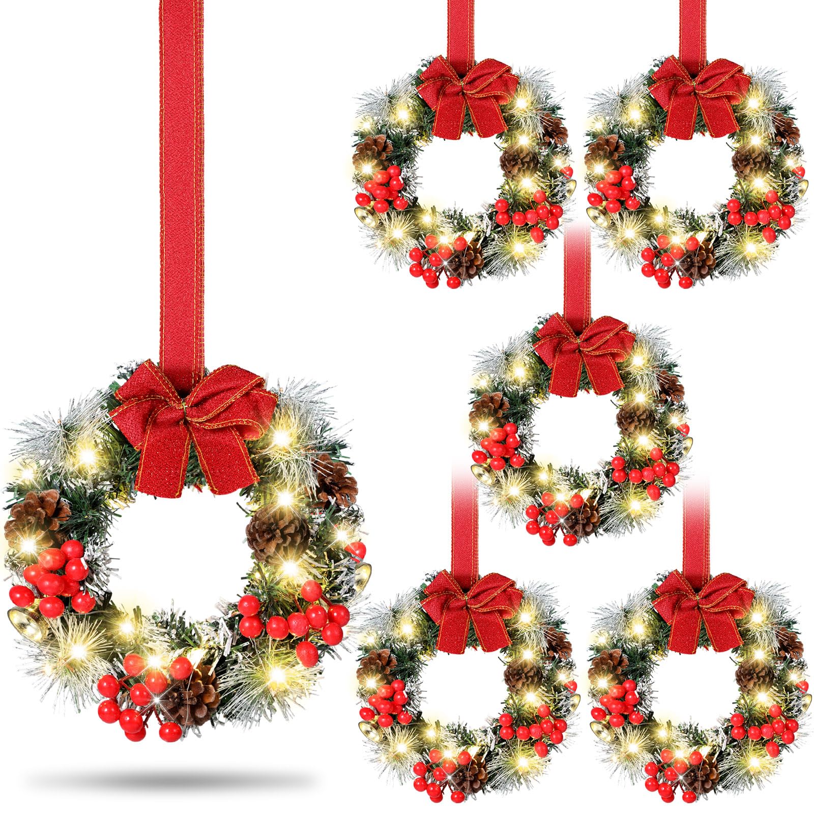 Yuxung 6 Pcs Cabinet Wreath with Lights Prelit Artificial Small ...