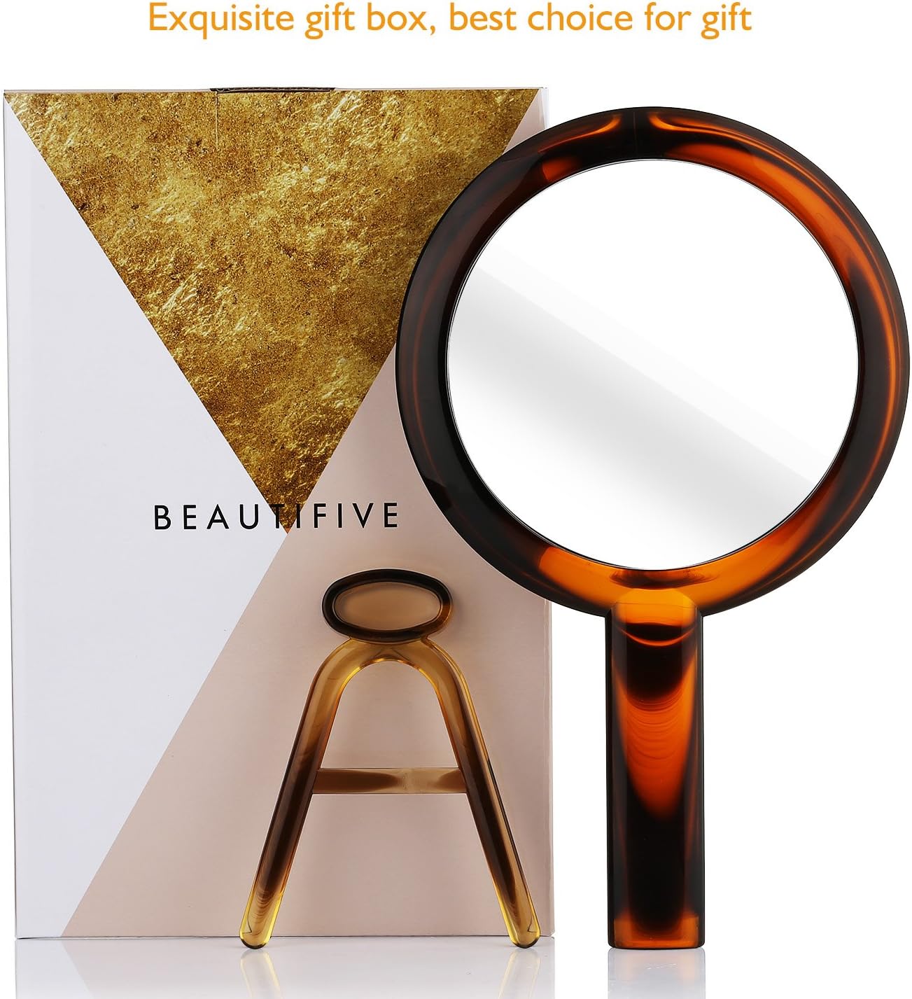 Beautifive Hand Mirror, Hand Held Mirrors with Adjustable Handle，1x/7x Magnifying Double Sided Handheld Makeup Mirror with Stand for Vanity Beauty Travel Table Desk Shaving Bathroom (AmberNEW): Furniture & Decor