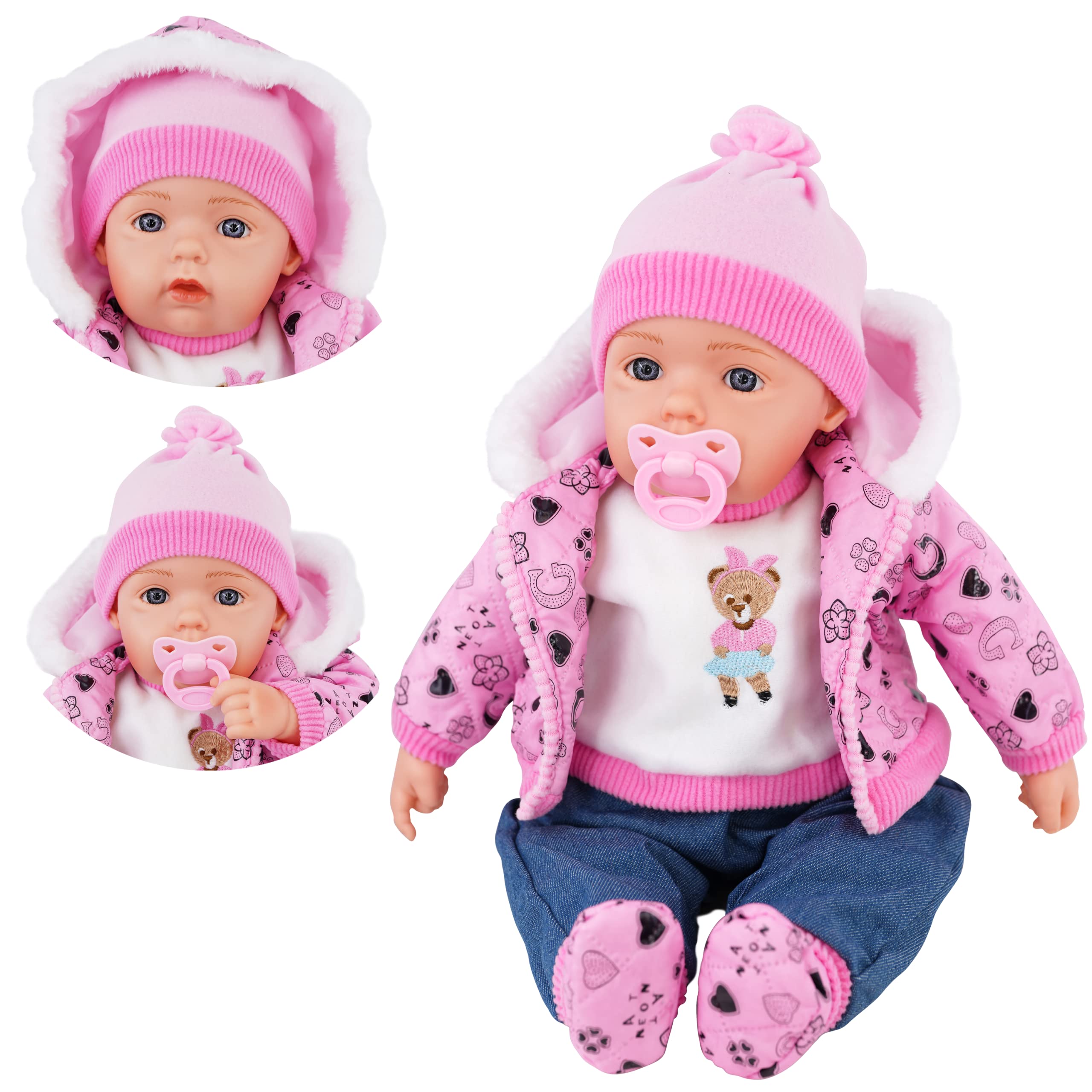 BiBi Doll 20" Baby Girl Doll - Large Lifelike Size, Soft Body, with Dummy & Sounds in Neon Pink Coat Outfit, Toy for Boys & Girls Aged 18 Months+