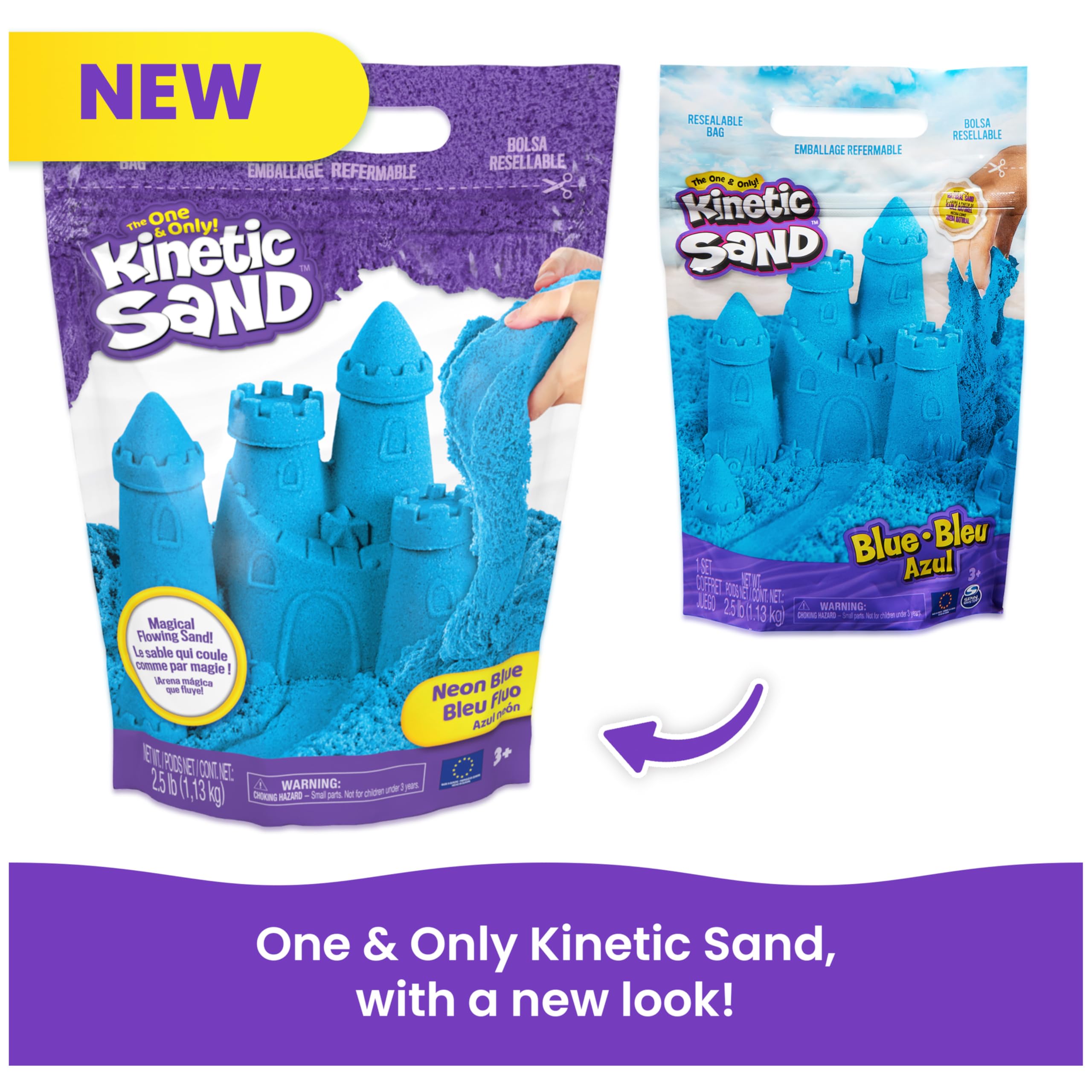 Kinetic Sand, 2.5lbs Blue Play Sand, Moldable Sensory Toys for Kids, Resealable Bag (Packaging May Vary), for Ages 3 and up