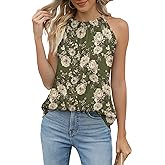 Bashafo Summer Halter Tank Tops for Women Loose Fit Pleated Tie Back Sleeveless Tops Casual
