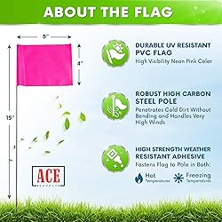 Pink Marking Flags 1000 Pack - 4x5x15 Inch Pink