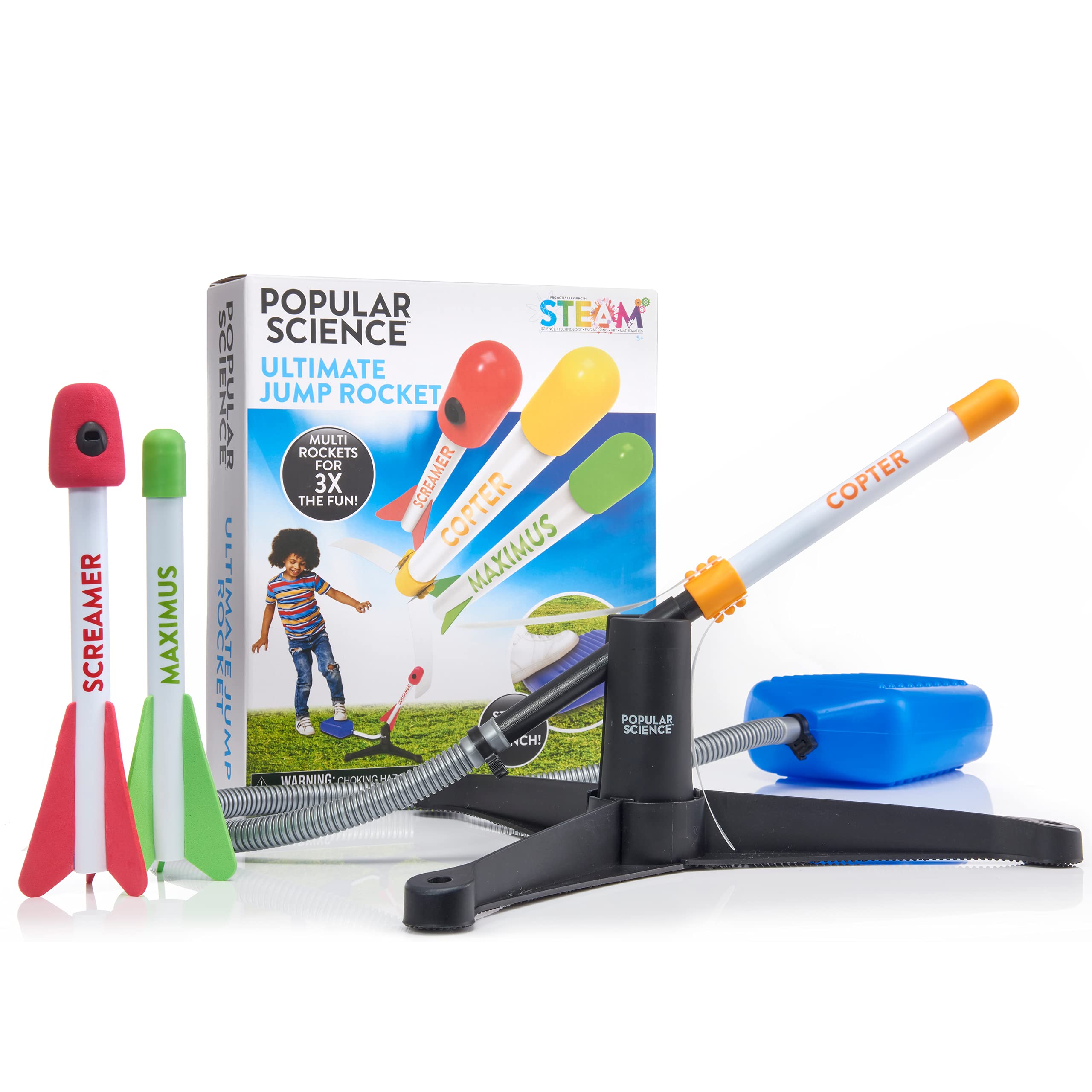 POPULAR SCIENCE Ultimate Jump Rocket | Massive Flight up to 300ft | Stomp Rocket Toys Launcher | Multi-rocket Outdoor Toy for Garden or Back Yard | STEAM Toys and Gifts | For Kids and Families