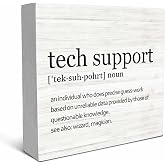 SRADMO Tech Support Office Wood Box Sign Desk Decor, Gifts for IT Guys, Desk Decorations, Wooden Box Sign Decoration, Shelf Table Decor