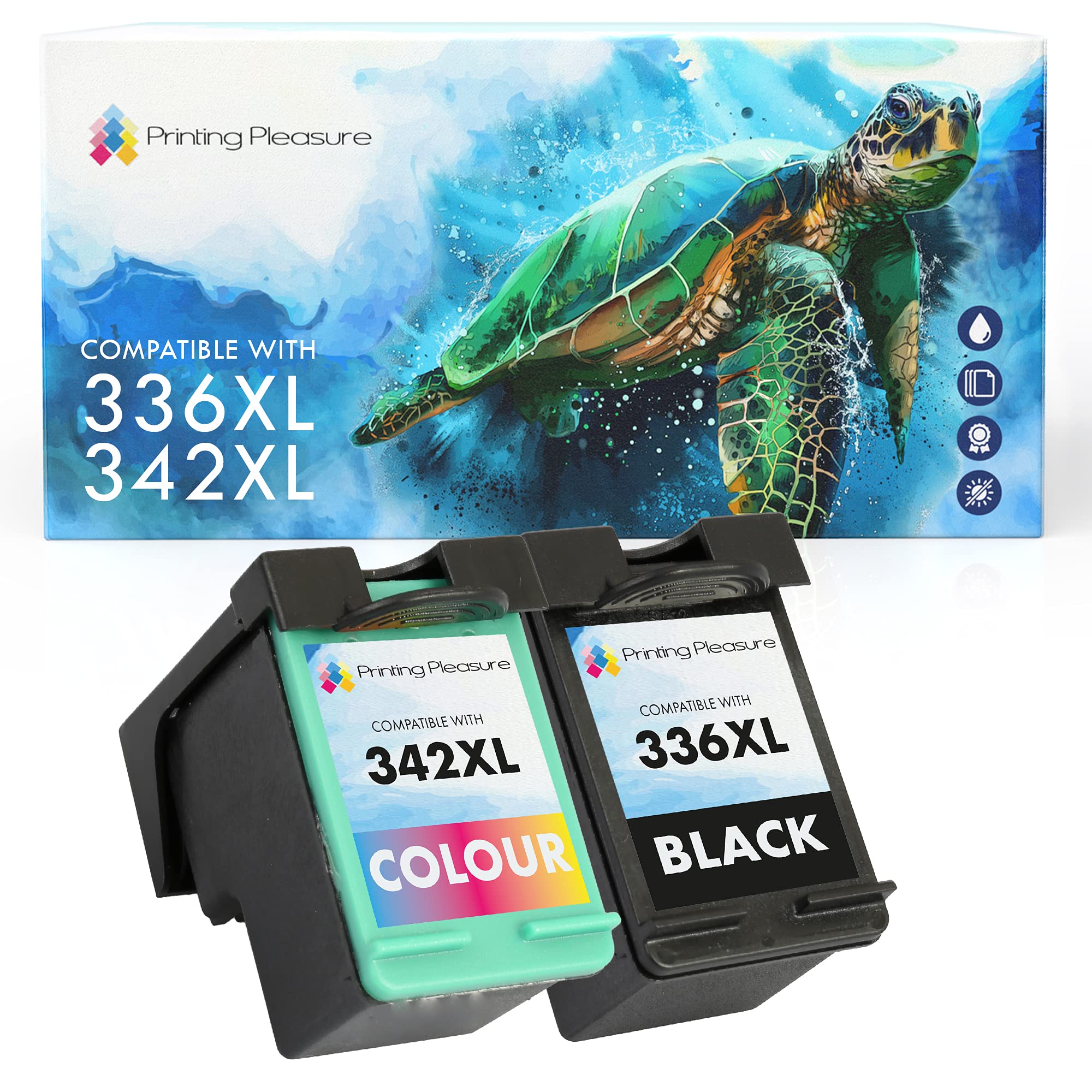 Printing Pleasure 2 (FULL SET) Remanufactured Ink Cartridges Replacement for 336 342 DeskJet 5420 5442 Officejet 6310 6315 Photosmart 2570 2575 C3100 C3180 C4180 - Black/Colour, High Capacity