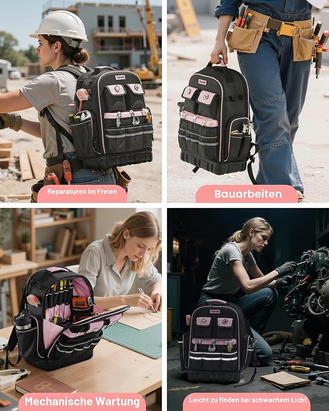 Werkzeugrucksack, 56 Taschen, Werkzeug-Aufbewahrungs-Organizer, Backpack mit Laptopfach, Baustellenrucksack, Werkzeugtasche für Elektriker, Reparaturarbeiter & Heizungstechniker