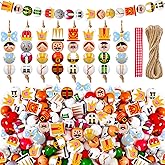 Cinnvoice 240 Pcs Winter Wood Beads with Twine Snowman Gingerbread Man Nutcracker Wooden Bead Garland DIY Crafts Round Beads for Holiday Party Farmhouse Home(Retro Nutcracker)