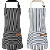 XLSXEXCL 2 Pack Stripes Kids Apron, Kids Cooking Aprons with 2 Pockets, Cute Kids Aprons for Cooking Adjustable